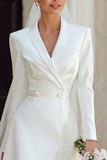 Ivory High Low Shawl Lapel Blazer Wedding Dress with Sleeves