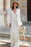 Ivory Satin 2 Piece Floor Length Wedding Dress with Jacket