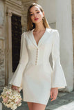 Ivory Bodycon Notched Lapel Short Blazer Wedding Dress with Sleeves