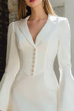 Ivory Bodycon Notched Lapel Short Blazer Wedding Dress with Sleeves