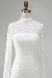 Vintage Ivory High Neck Bodycon Lace Short Wedding Dress with Sleeves