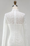 Vintage Ivory High Neck Bodycon Lace Short Wedding Dress with Sleeves