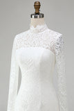 Vintage Ivory High Neck Bodycon Lace Short Wedding Dress with Sleeves