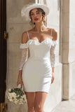 Ivory Bodycon Lace Cold Shoulder Short Wedding Dress with Sleeves