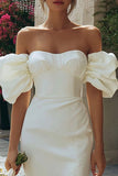 Ivory Off the Shoulder Bodycon Short Wedding Dress with Slit