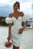 Ivory Bodycon Off the Shoulder Short Wedding Dress