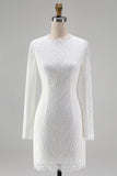 Vintage Ivory High Neck Lace Bodycon Short Boho Wedding Dress with Sleeves