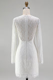 Vintage Ivory High Neck Lace Bodycon Short Boho Wedding Dress with Sleeves