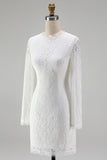 Vintage Ivory High Neck Lace Bodycon Short Boho Wedding Dress with Sleeves