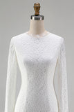Vintage Ivory High Neck Lace Bodycon Short Boho Wedding Dress with Sleeves