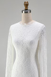 Vintage Ivory High Neck Lace Bodycon Short Boho Wedding Dress with Sleeves