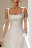 Ivory A Line Thick Straps Short Wedding Dress with Sleeves