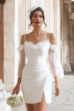 Ivory Cold Shoulder Ruched Bodycon Short Wedding Dress with Slit