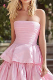 Pink Tiered Maxi Prom Dress with Ruffles