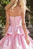 Pink Tiered Maxi Prom Dress with Ruffles