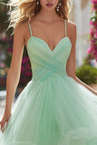 Light Green Tiered Tulle Maxi Prom Dress with Ruffles
