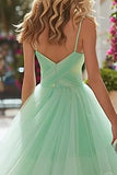 Light Green Tiered Tulle Maxi Prom Dress with Ruffles