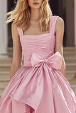 Pink Tiered Ruffled Maxi Prom Dress With Bow