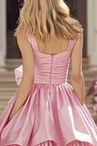 Pink Tiered Ruffled Maxi Prom Dress With Bow