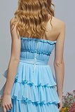 Sky Blue Ruffled Tiered Long Prom Dress with Slit