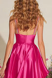 Sparkly Fuchsia Ruffled Maxi Prom Dress with Slit
