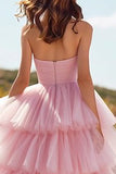 Pink Ruffled Tiered Long Prom Dress with Slit