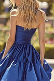 Dark Blue Tiered Maxi Ruffled Prom Dress with Slit