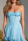 Sky Blue Tiered A-Line Long Prom Dress with Ruffles