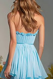 Sky Blue Tiered A-Line Long Prom Dress with Ruffles