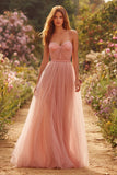 Dusty Rose A-Line Spaghetti Straps Long Prom Dress