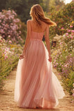 Dusty Rose A-Line Spaghetti Straps Long Prom Dress