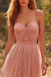 Dusty Rose A-Line Spaghetti Straps Long Prom Dress