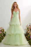 Light Green Tiered Maxi Prom Dress with Ruffles