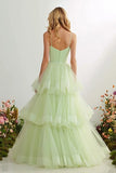 Light Green Tiered Maxi Prom Dress with Ruffles