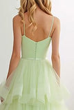 Light Green Tiered Maxi Prom Dress with Ruffles