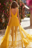 Yellow A-Line Long Prom Dress with Slit