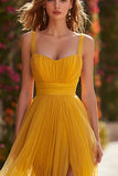 Yellow A-Line Long Prom Dress with Slit