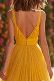 Yellow A-Line Long Prom Dress with Slit