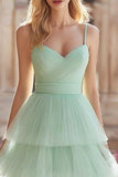 Mint Green Princess Tiered Long Ruffled Prom Dress with Pleats
