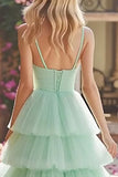 Mint Green Princess Tiered Long Ruffled Prom Dress with Pleats