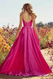 Sparkly Fuchsia A-Line Maxi Prom Dress with Slit
