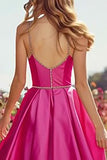Sparkly Fuchsia A-Line Maxi Prom Dress with Slit