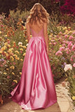 Sparkly Pink Beaded A-Line Long Prom Dress with Slit