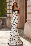 Black and White Polka Dots Maxi Mermaid Prom Dress