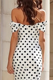 Black and White Mermaid Polka Dots Long Prom Dress with Bow