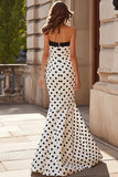 Black and White Mermaid Polka Dots Strapless Long Prom Dress