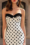 Black and White Mermaid Polka Dots Strapless Long Prom Dress