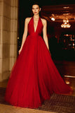 Red A-Line Neck Halter Long Gala Dress