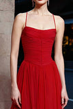 Red Tiered A-Line Long Gala Dress with Ruffles