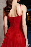 Red Tiered A-Line Long Gala Dress with Ruffles